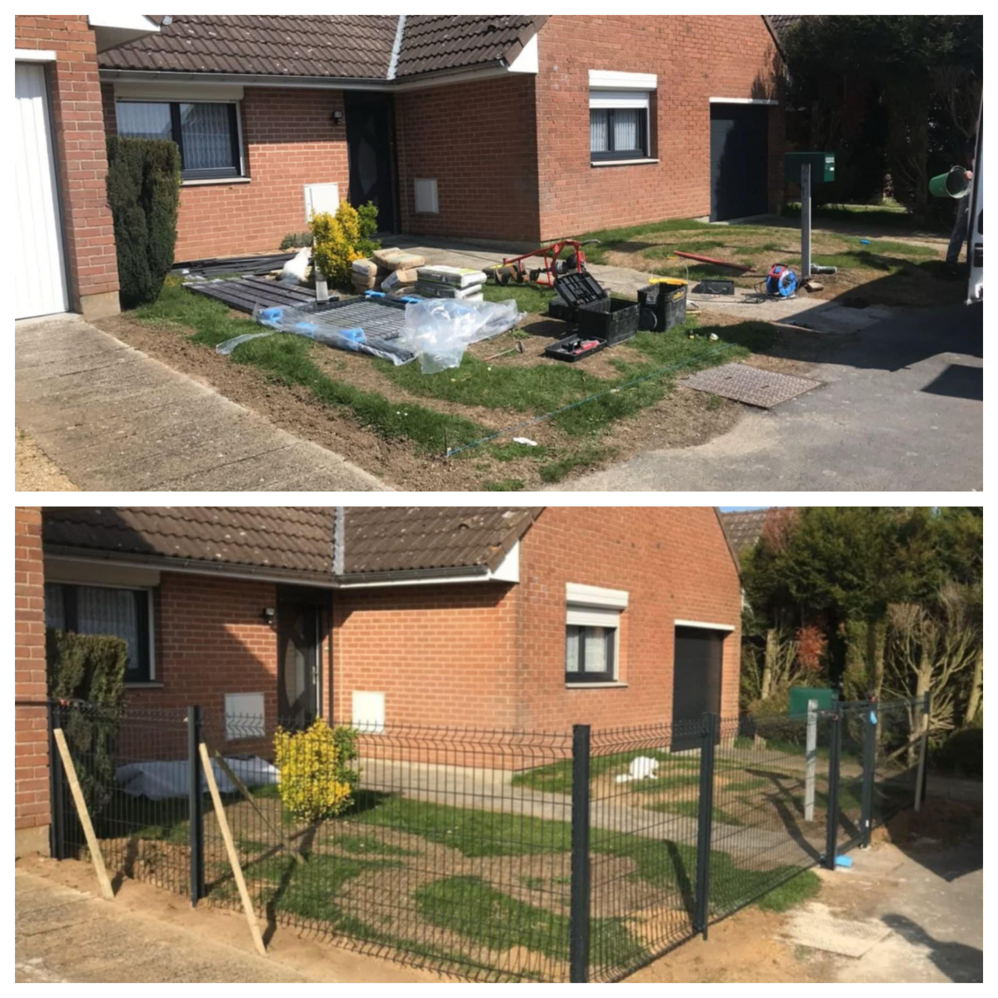 Pose de clôture rigide avec portillon