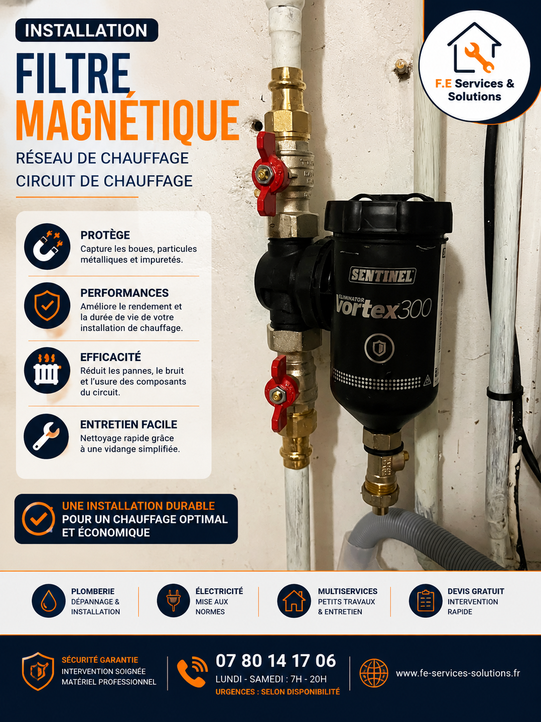 Installation d’un filtre magnétique sur circuit de chauffage à Ault